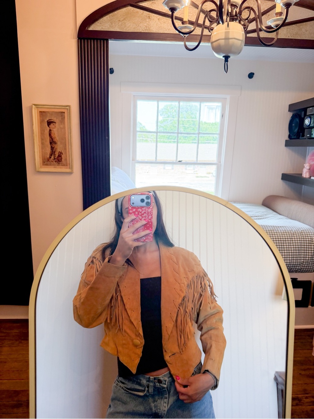 Phenix Tan Fringe Suede Jacket